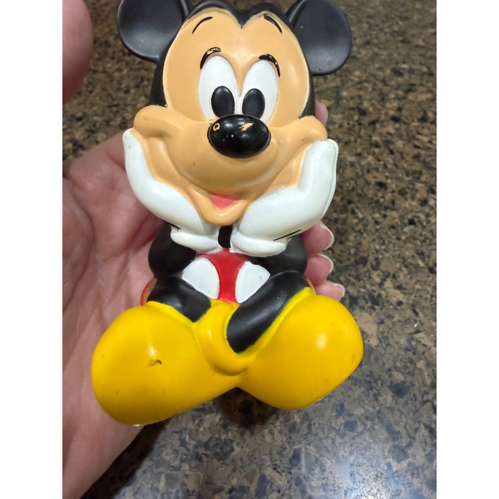 Vintage Disney Mickey Mouse Rubber  Toy  Figure 4.5 Inch Seated